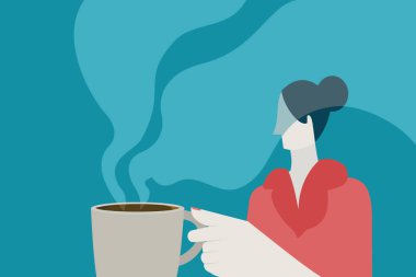 kahve ve kadın vektör illüstrasyonu