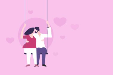 Romantik çiftin düz çizimi, Sevgililer Günü konsepti.