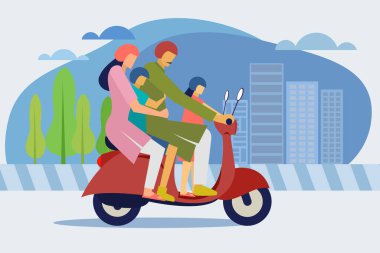 Scooter vektör illüstrasyonunda aile