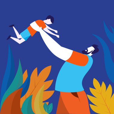 Baba oğlunu kollarına alır. Babalar Günü için kavram