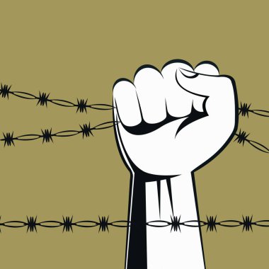 Çit vektör illüstrasyonunun arkasındaki yumruk