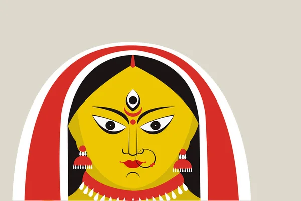 Ilustración Diosa Durga Cara Para Festival Puja Durga — Vector de stock