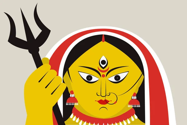 Ilustracja Twarzy Bogini Durgi Durga Puja Festival — Wektor stockowy