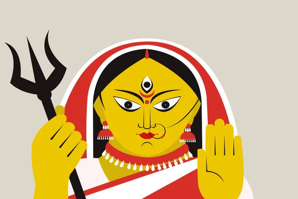Ilustración Diosa Durga Cara Para Festival Puja Durga — Vector de stock