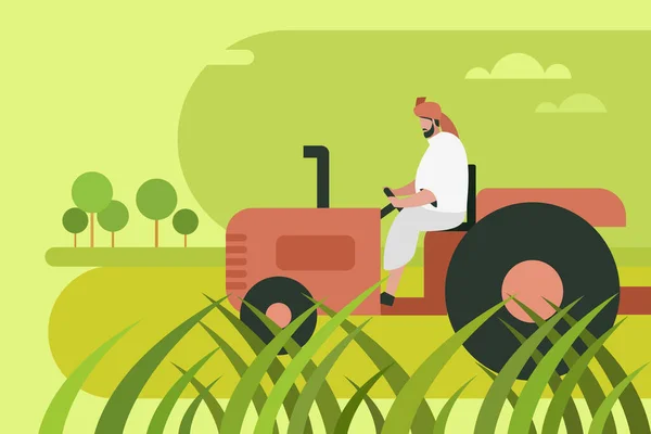 Illustration Tracteur Sur Champ Agricole — Image vectorielle