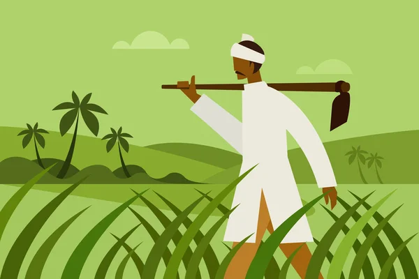 Agriculteur Marchant Sur Ferme Illustration Vectorielle — Image vectorielle