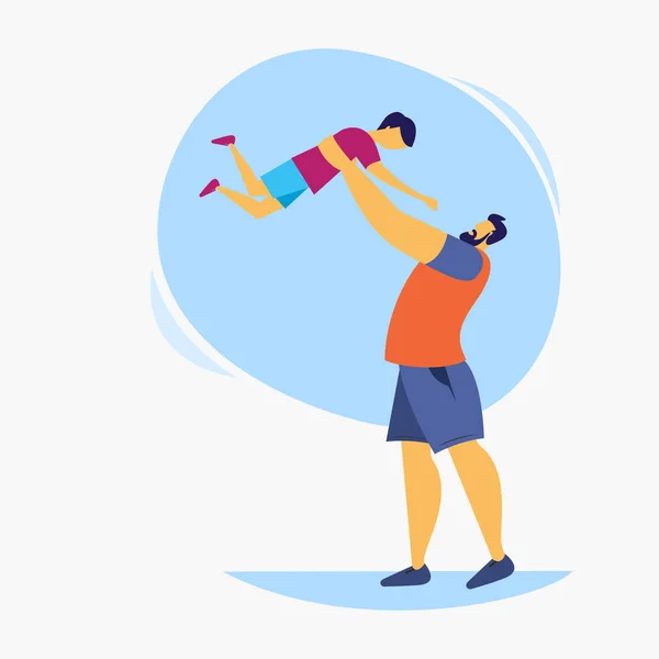 Father Lifts Son His Arms Concept Fathers Day — Stock vektor