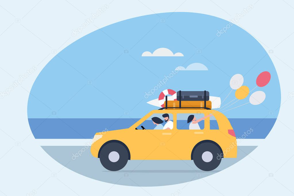 family trip car vector illustration