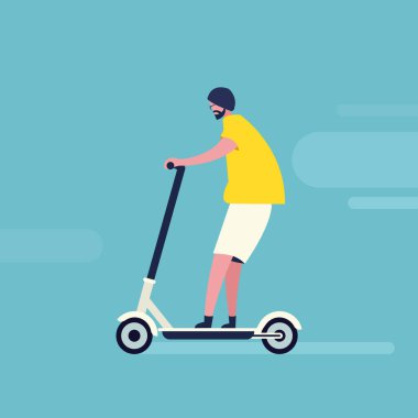 Elektrikli scooter kullanan adam, vektör çizimi tasarımı