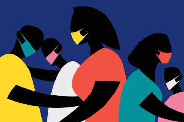 Maskeli insanlar, covid19 konsepti, vektör illüstrasyon tasarımı