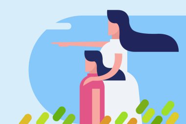 Anne ve çocuklar, mutlu aile kavramı, vektör çizimi tasarımı