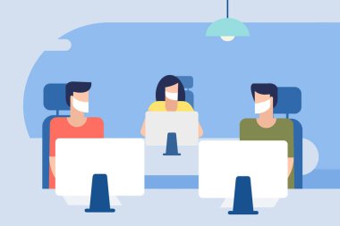 ofis maskesi bilgisayar vektör illüstrasyonu 