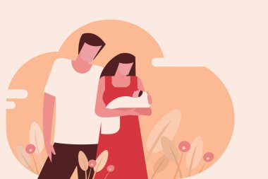 Çocuk sahibi mutlu ebeveynler, vektör çizim tasarımı