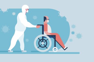 Tekerlekli sandalyede yaşlı bir adamı taşımak.