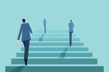 Üç işadamı üst kata çıkıyor, vektör çizim tasarımı.