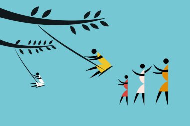 İnsanlar sallanan ağaç, vektör illüstrasyonu