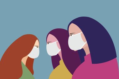 Yüz maskesi takan kadın vektör çizimi