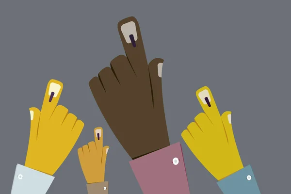 Χέρια Δείχνουν Δάχτυλο Εκλογικό Λεκέ Μετά Την Ψηφοφορία Χύτευσης — Διανυσματικό Αρχείο