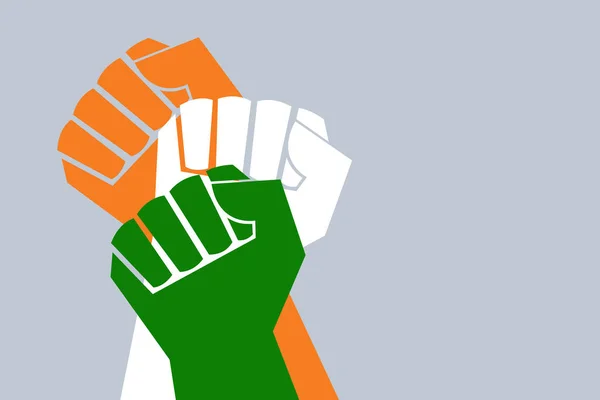 Hint Bayrağı Renginde Yumruklar Hindistan Cumhuriyet Günü Için Kavram — Stok Vektör