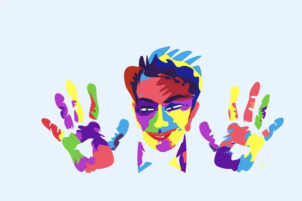 Ilustrace Muže Potřísněného Barvami Festivalu Holi — Stockový vektor