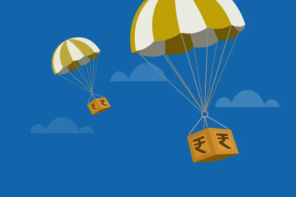 Parachutes Met Rupee Boxen Vector Illustratie Ontwerp — Stockvector