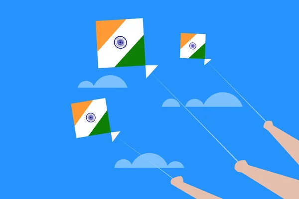 Небе Летят Змеи Цветах Индийского Флага — стоковый вектор