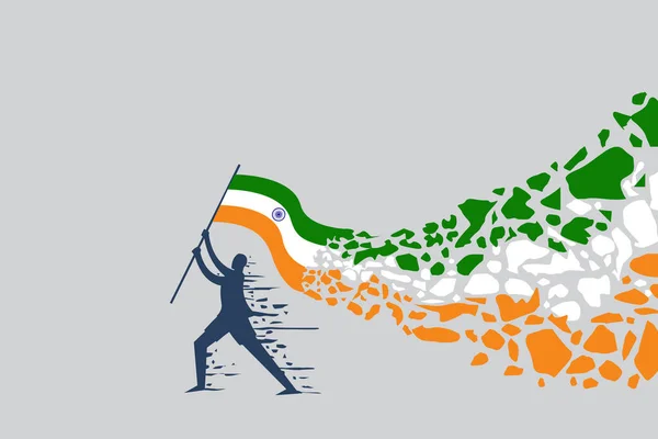 Homem Correndo Com Bandeira Indiana Desenho Ilustração Vetorial — Vetor de Stock