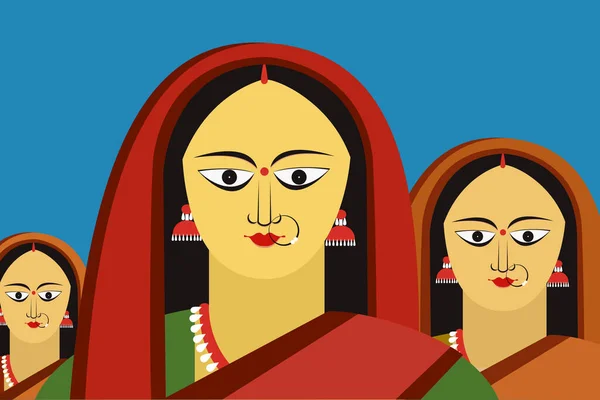 Rostros Mujeres Indias Diseño Ilustración Vectorial Simple — Archivo Imágenes Vectoriales