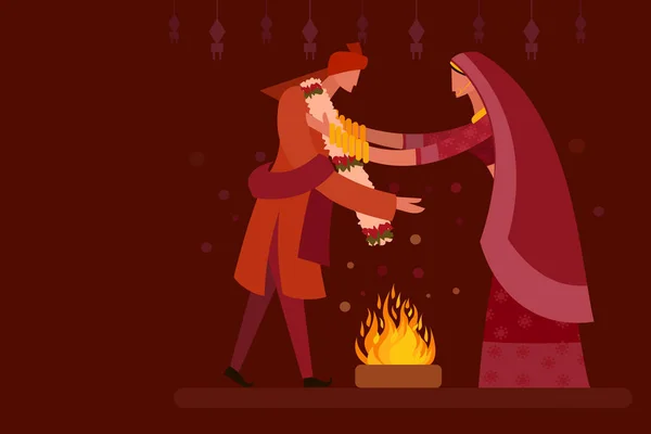 Indian Wedding Fire Vector Illustration — 图库矢量图片