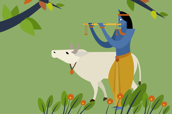 indian man playing flute vector illustration