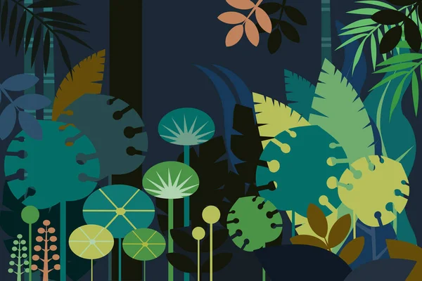 有热带植物和花卉的无缝图案 矢量说明 — 图库矢量图片