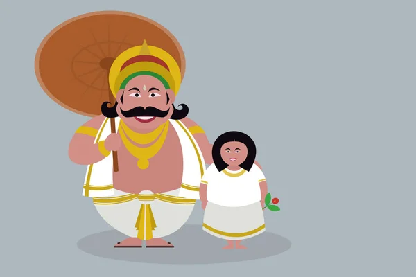 Ilustración Del Rey Mahabali Con Una Niña Pequeña Concepto Para — Archivo Imágenes Vectoriales