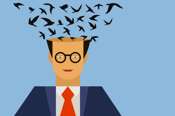 Geschäftsmann Mit Vögeln Aus Dem Kopf — Stockvektor