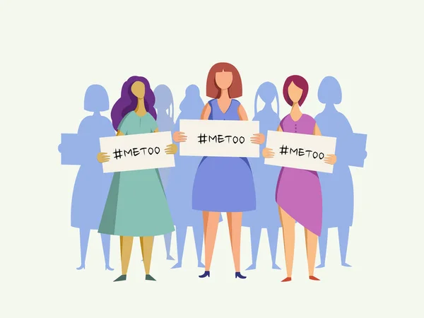 Grupo Mulheres Segurando Cartazes Too — Vetor de Stock