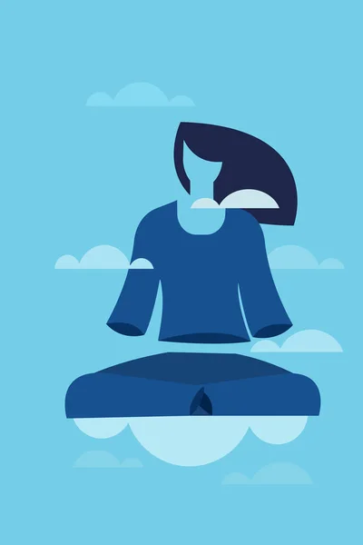 Fogalmi Illusztráció Egy Lányról Aki Meditál Miközben Lebeg Felhők Között — Stock Vector