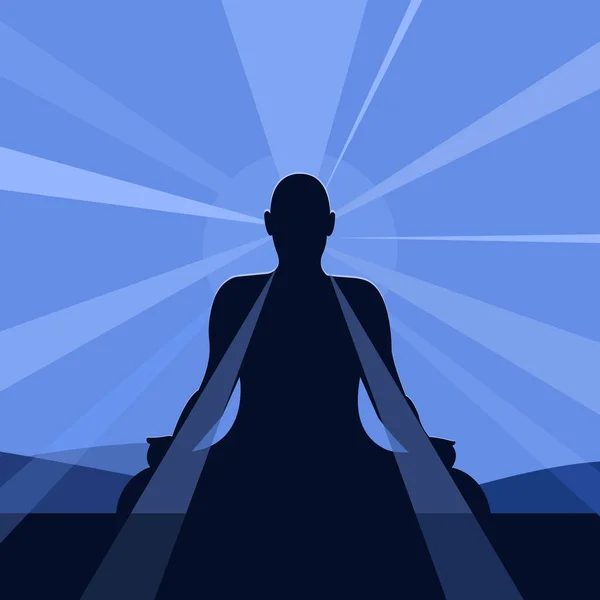 Silhouette Bouddha Faisant Médiation Entourée Rayons Halo — Image vectorielle