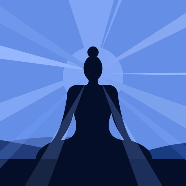 Silhouette Bouddha Faisant Médiation Entourée Rayons Halo — Image vectorielle