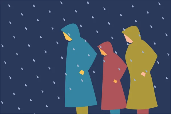 Lidé Při Chůzi Deštivého Počasí Vektorový Ilustrační Design — Stockový vektor