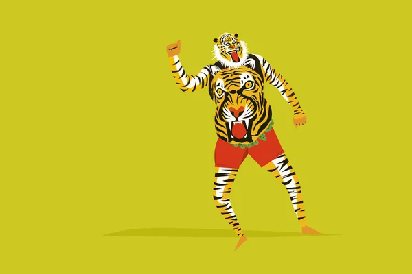 Corpo Dipinto Ballerini Tigre Simboli Del Festival Onam Kerala India — Vettoriale Stock