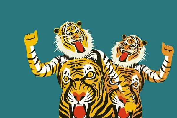 Corpo Dipinto Ballerini Tigre Simboli Del Festival Onam Kerala India — Vettoriale Stock