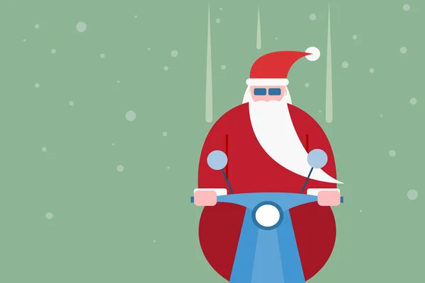 サンタクロースはスクーターに乗って お祝いのベクトルイラスト — ストックベクタ