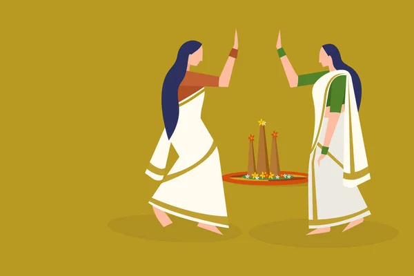 Vrouwen Doen Thiruvathira Dans Concept Voor Onam Festival Kerala India — Stockvector