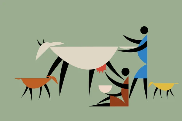 Vaca Ordenha Tribal Ilustração Vetorial —  Vetores de Stock