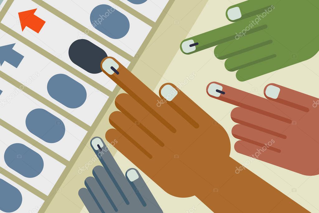 Hands cast vote in an Electronic voting machine