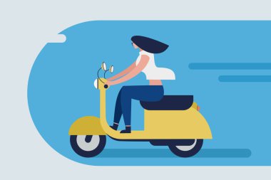 kadın scooter kullanıyor, vektör çizimi tasarımı