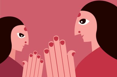 Hintli kadınlar birbirini selamlar, vektör.