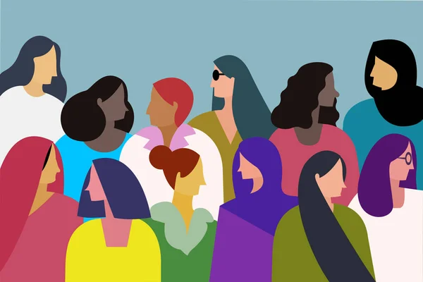 Grupo Mujeres Multiétnicas Concepto Para Poder Femenino — Archivo Imágenes Vectoriales