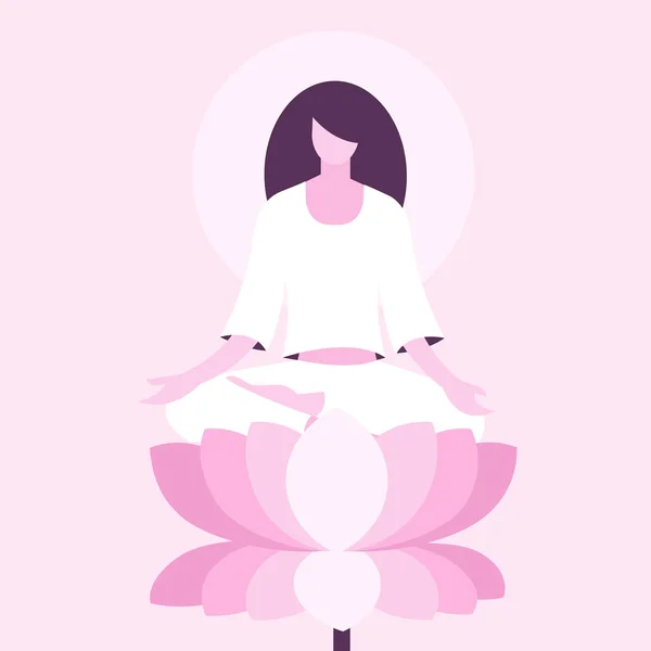 Illustration Conceptuelle Une Fille Faisant Méditation Assise Sur Une Fleur — Image vectorielle