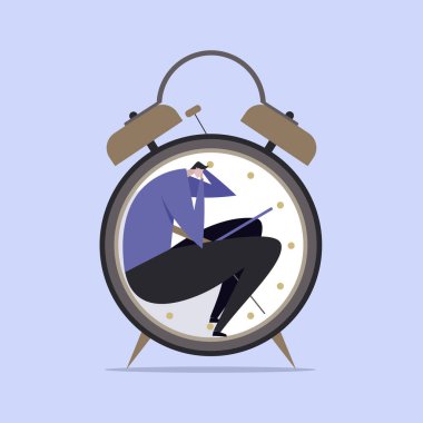 Eski usul alarm saatinde uyuyan bir iş adamının kavramsal çizimi