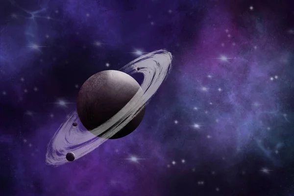 Illustration Ringed Planet Galactic Background — Photo